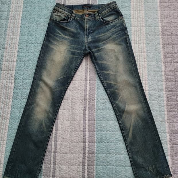  누디진 Nudie jean 씬핀 오가닉 그린블루 스판슬림진 32-33