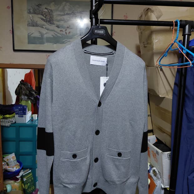 [켈빈클라인](새제품)오가닉코튼 블럭 니트 가디건 S(95)사이즈