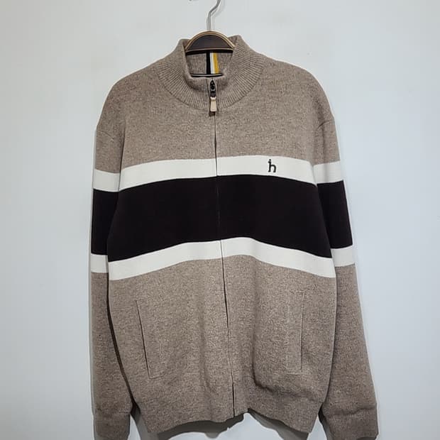 (105) 헤지스 니트집업 배색 울 스웨터 우라 캐주얼 
