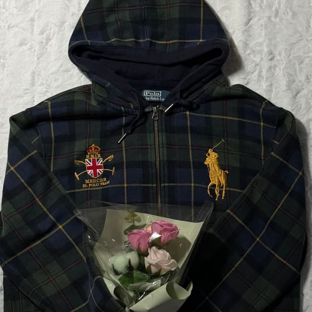 폴로 빅포니 브리튼 체크 후드집업 L