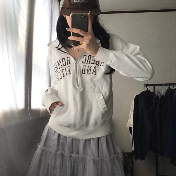 아베크롬비 화이트 브라운 후드 반집업