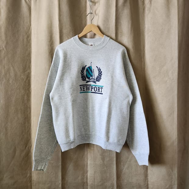 90s 빈티지 USA 프룻오브더룸 뉴포트 프레피 스웨트셔츠 그레이 L