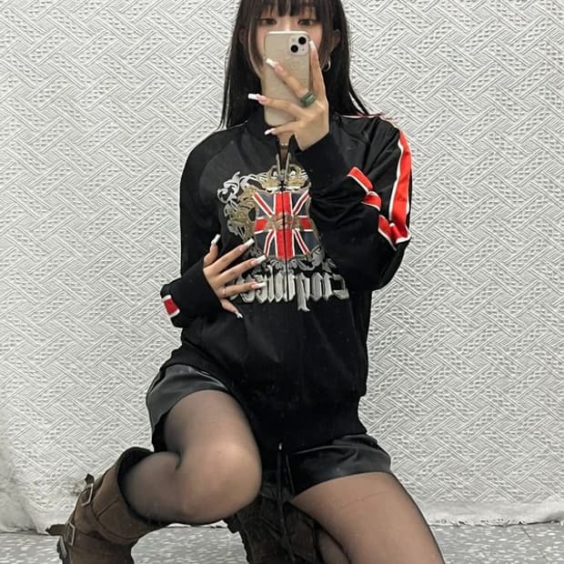 ASK Y2K 브리티쉬 유니온잭 크레스트 글리터 져지집업 L C13679