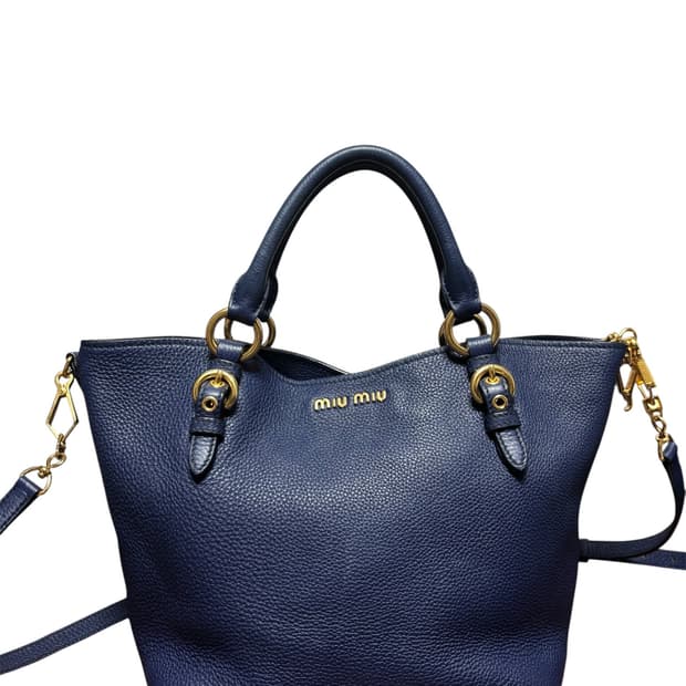 [정품] 미우미우 네이비 레더 토트백 겸 크로스백
