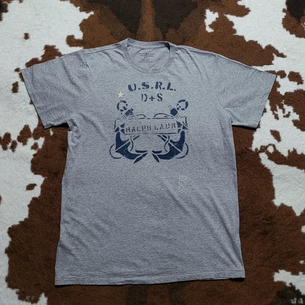 (새상품)데님앤서플라이 남성용 자수 그레이 반팔티셔츠(XL)