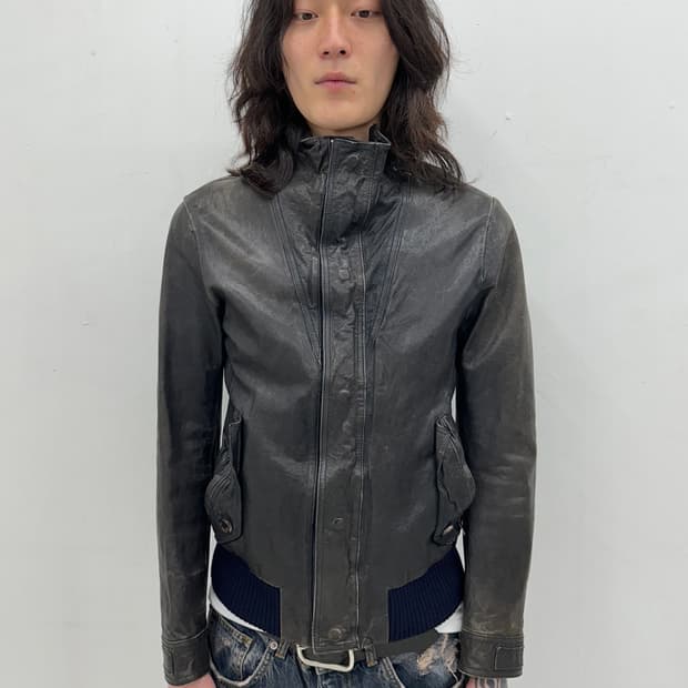  WOOYOUNGMI NECK ZIP LEATHER JACKET