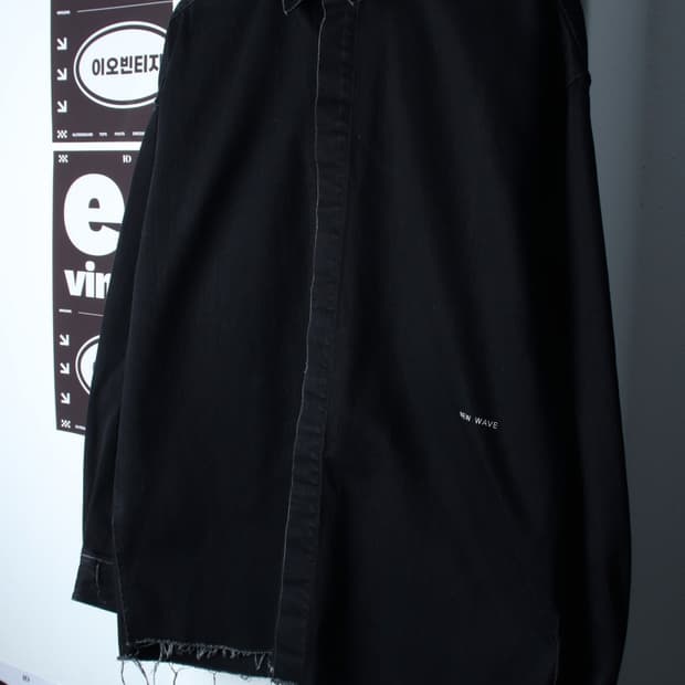 (M-2XL) 플랙 셔츠 남방 오버핏 데님 흑청 그런지-H33211