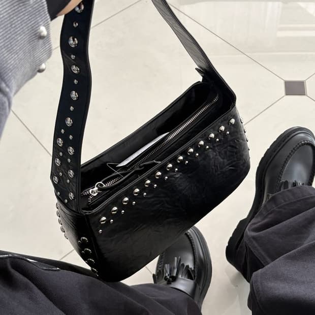 OVER STUD LEATHER SHOULDER BAG