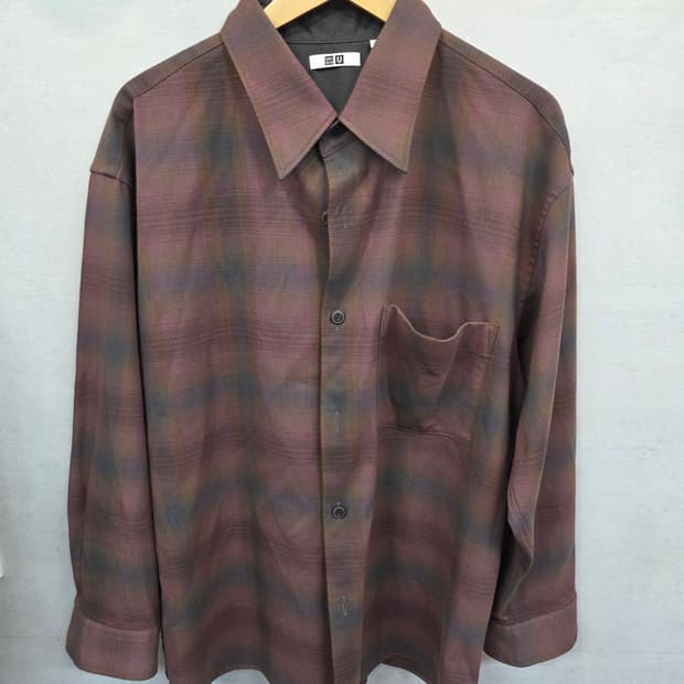 유니클로 u 오버핏 체크셔츠 긴팔 xl