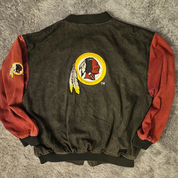[2XL] 90s 빈티지 NFL 워싱턴 레드스킨스 데님 배색 바시티 자켓