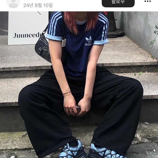 아디다스 블루 삼바 반팔티 팝니다 L