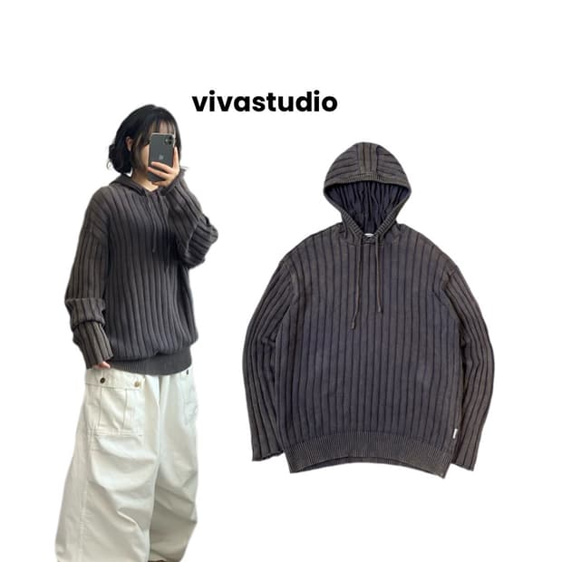 비바스튜디오 워싱 그런지 후드 니트