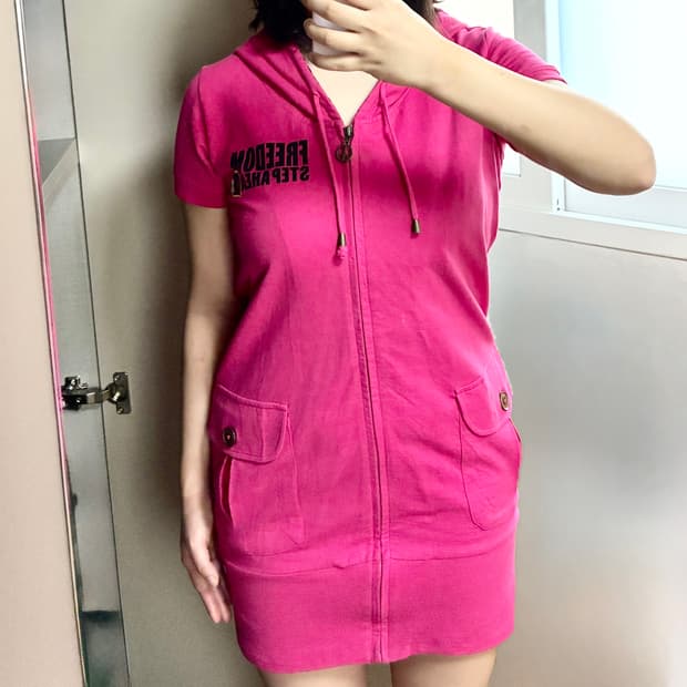 space opera y2k 캐캐체 아무깔 핫핑크 후드 집업 원피스