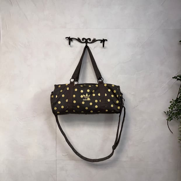 Adidas yellow brown dot boston bag