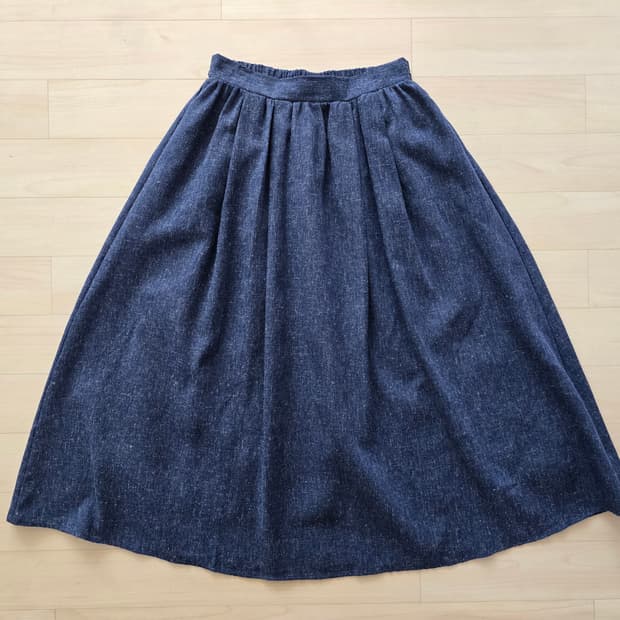 Linen Blend Deep Navy Volume Flare Skirt