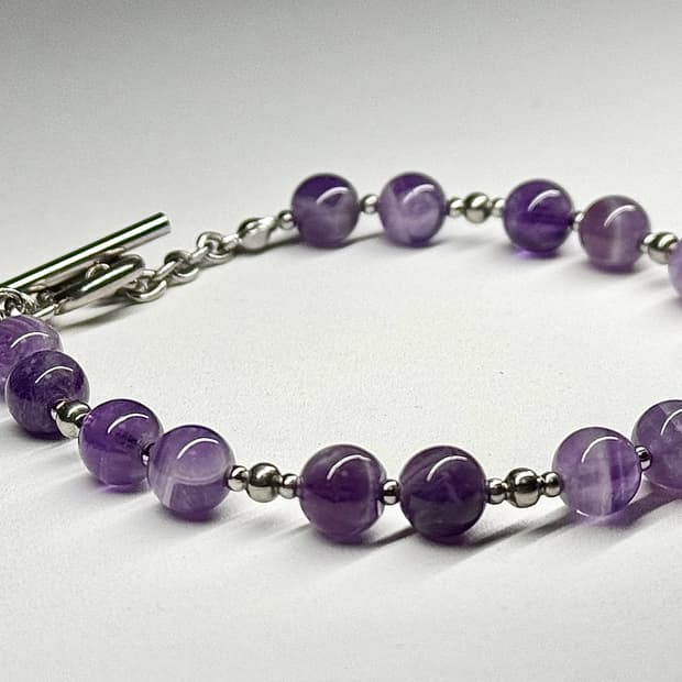 (핸드메이드) 천연석 자수정 고급 원석팔찌