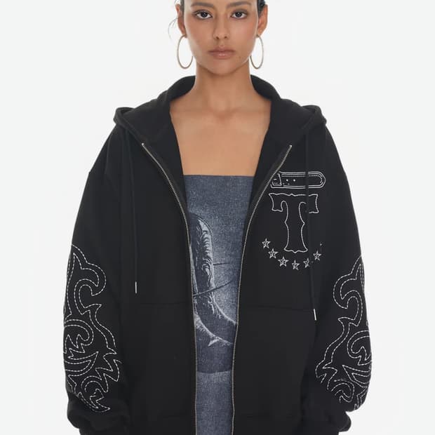 투머치택스 웨스턴 스티치 집업 후디 블랙