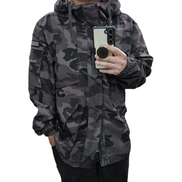 L 100 블랙 카모 밀리터리 후드 바람막이