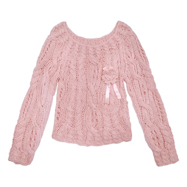 로제트 코사지 니트 스웨터 핑크
