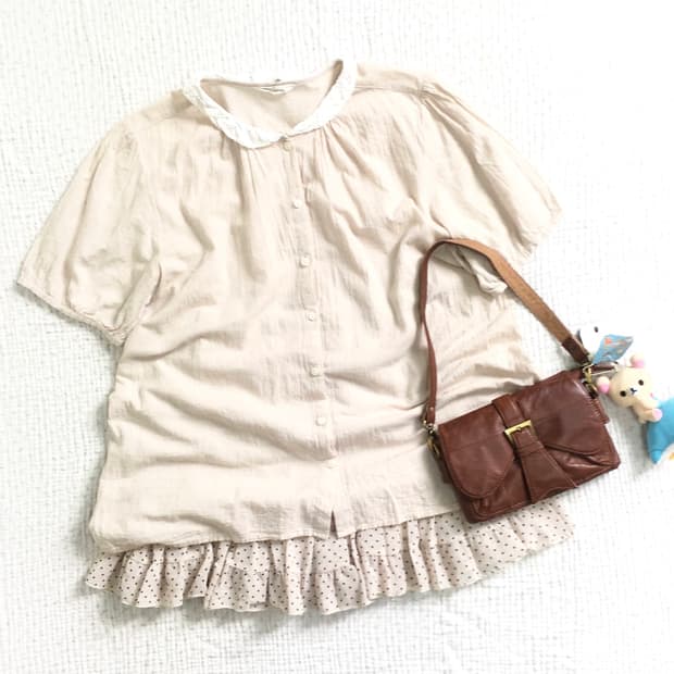 JPN/ 홍콩블라우스 레이스 카라 블라우스 모리걸블라우스 둥큰카라블라우스