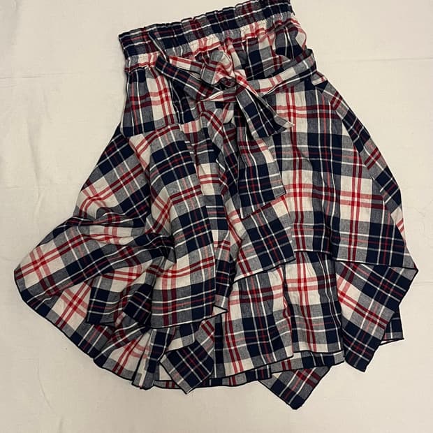 check ribbon midi skirt