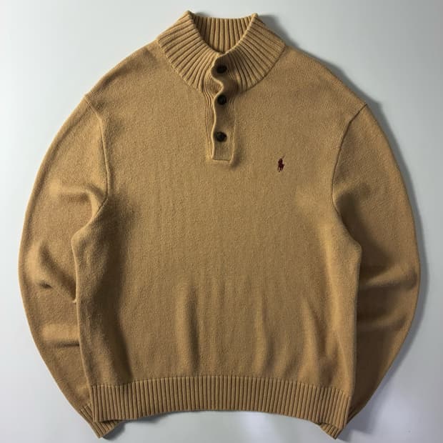 Polo  폴로 랄프로렌 자수 코튼 버튼업 브라운 니트  