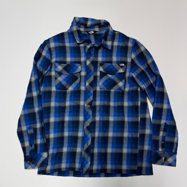 노스페이스 블루 울 체크 셔츠 L