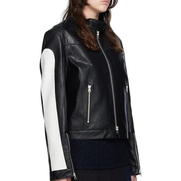 더오픈 페이크 레더 바이커 자켓