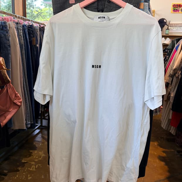 MSGM 화이트 로고 반팔 티셔츠
