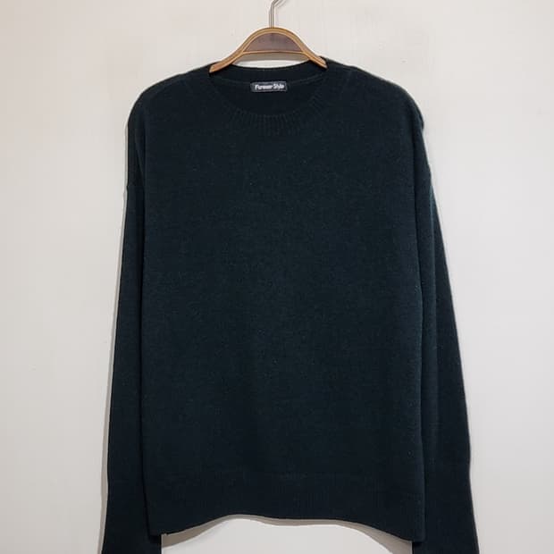 (XL) 캐시미어 니트 녹색 스웨터 무지 라운드 