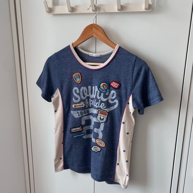 Rough 별 레이어드 패치워크 반팔 티셔츠