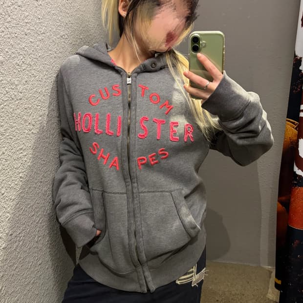 홀리스터 핑크 그레이 후드집업