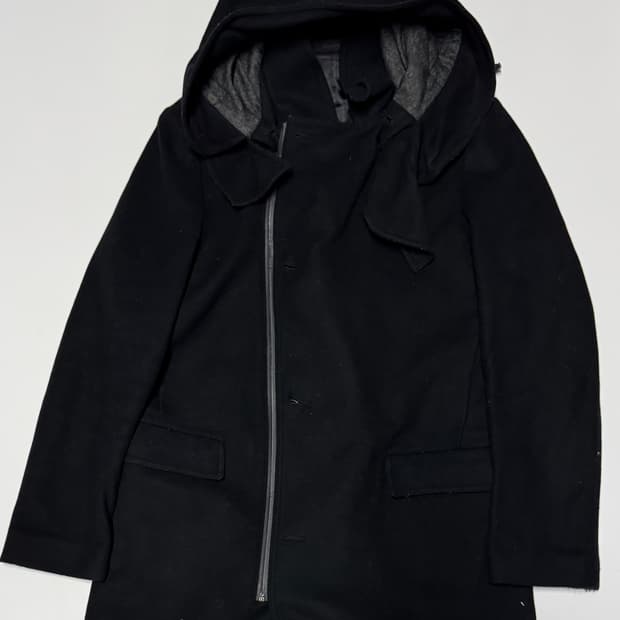 희귀!! 솔리드옴므 허리 스트링 울 집업 후드 코트 M 블랙 우영미