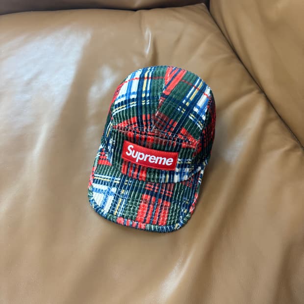 슈프림 캠프캡 모자 박스로고 22ss 플래드 체크