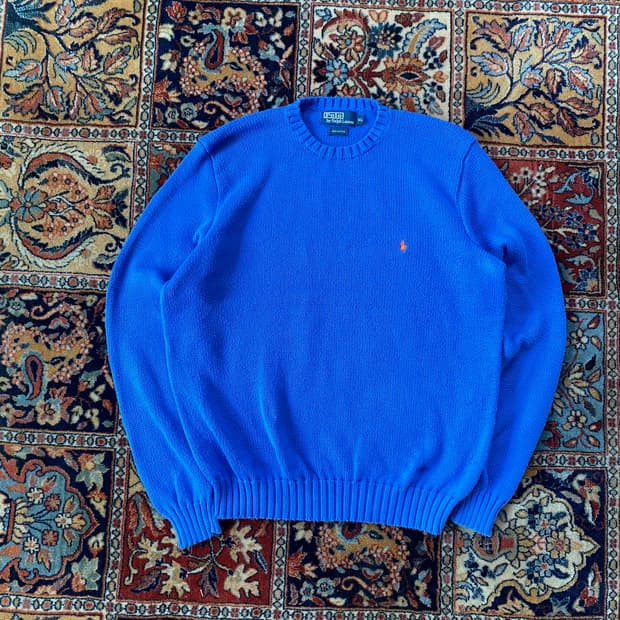 🌊Polo cotton knit bright blue