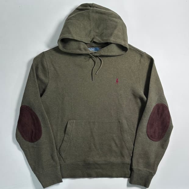 폴로 랄프로렌 엘보패치 카키 후드티
