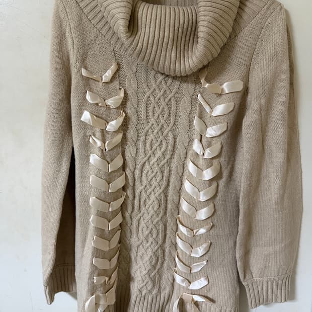 stc 빈티지 베이지 터틀넥 니트