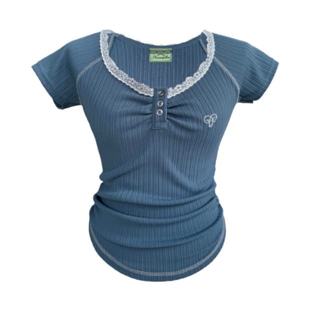 (새상품) 플노팔 다나 버튼 레이스탑 빈티지블루 플리즈노팔로우