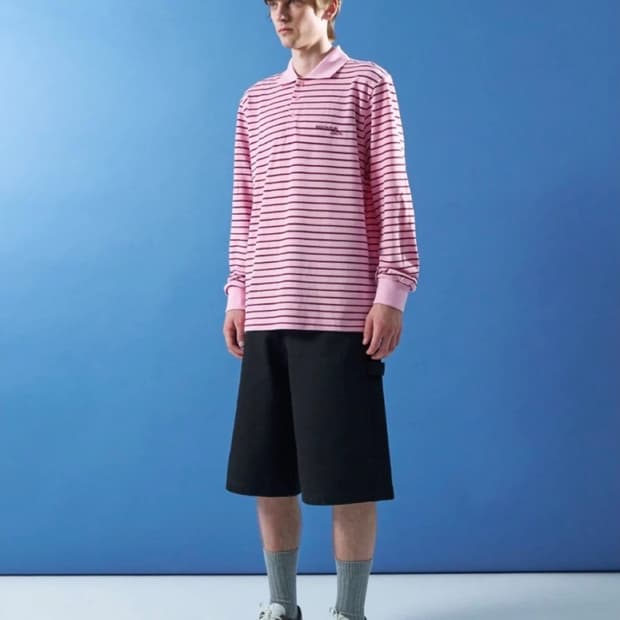 문선 핑크 스트라이프 긴팔 PK 셔츠 M