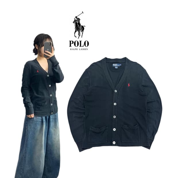 폴로 포니 니트 가디건 블랙