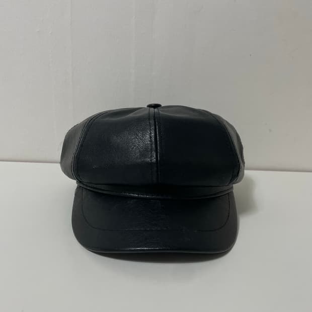 블랙 레더 가죽 뉴스보이캡 헌팅캡 모자