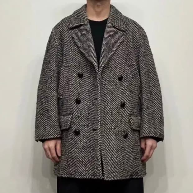 아쿠아스큐텀 헤링본 울 더블 코트