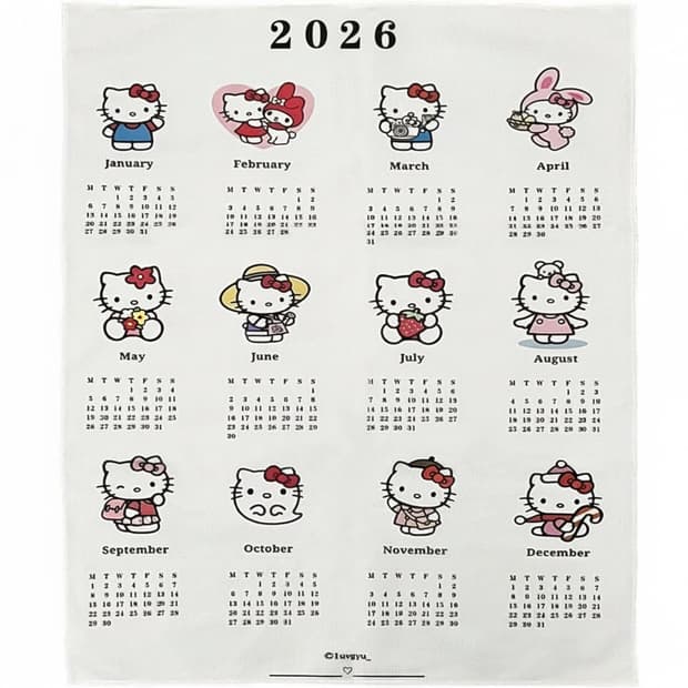 2026 헬로키티 패브릭 캘린더