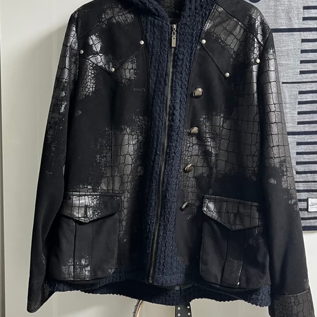 빈티지 니트 가죽자켓