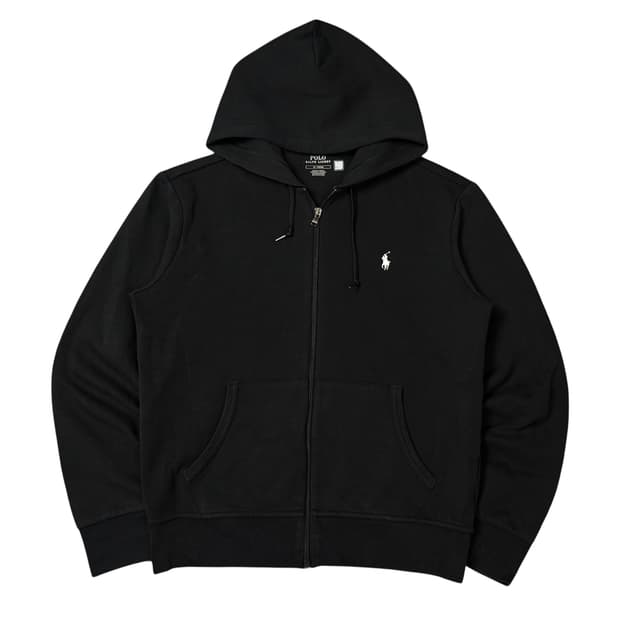 (M) 폴로 랄프로렌 QR라벨 더블 니트 풀 지퍼 후디 블랙