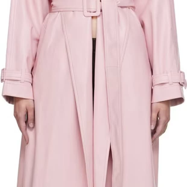 Olenich 베이비 핑크 인조 가죽 레더 롱 트렌치 코트 아크네