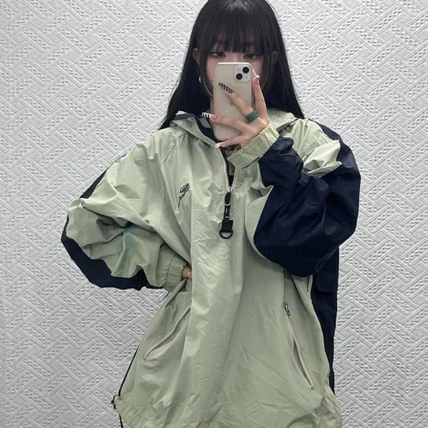 퀵실버 레트로 배색 반집업 바람막이 아노락 XL C10345