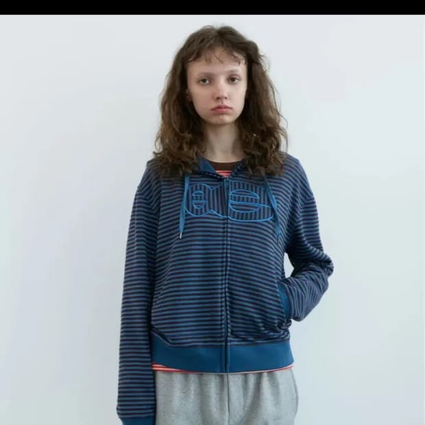 엔조블루스 스트라이프 집업 후디 블루