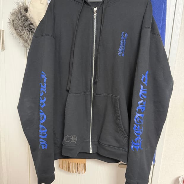 크롬하츠 버티컬 로고 헤비웨이트 후드집업 블루블랙