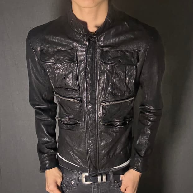 lamb skin pocket leather jacket
